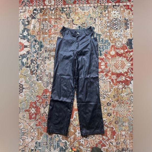 Princess Polly Desire Hip Cut Out Black Faux Leather Pants Size 4 Grunge Sexy - Picture 5 of 8